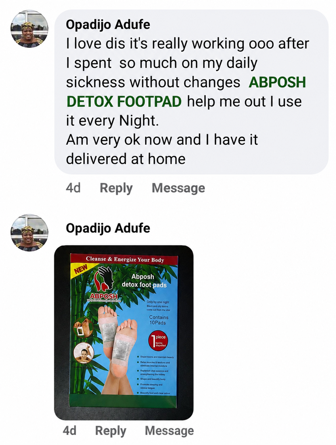 Abposh Detox Footpad customer testimonial